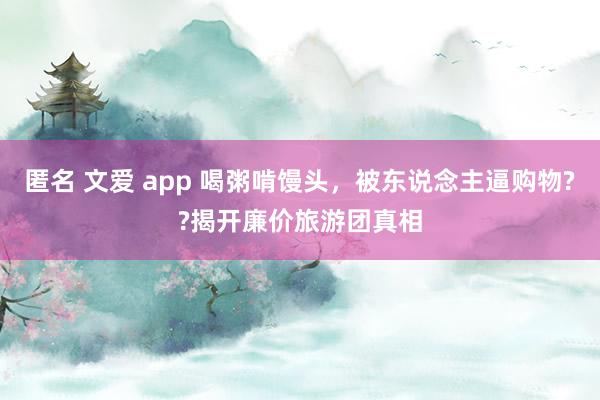 匿名 文爱 app 喝粥啃馒头，被东说念主逼购物??揭开廉价旅游团真相