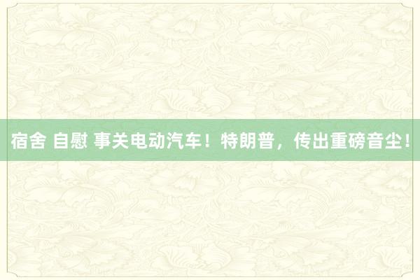 宿舍 自慰 事关电动汽车！特朗普，传出重磅音尘！